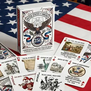 USA 250th Anniversary Premium Playing Cards - Collector's Edition with Unique Historical Designs, Ideal for Family Gatherings, Game Nights & Patriotic Celebrations