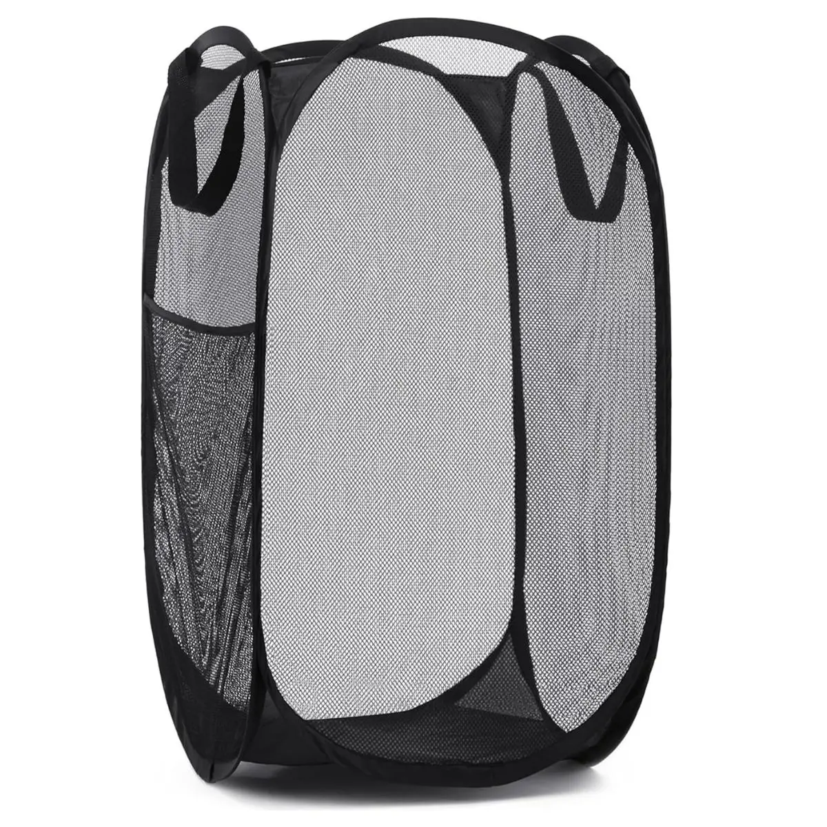 Collapsible Pop Up Laundry Hamper – Foldable Mesh Clothes Basket with Side Pocket