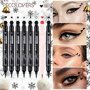 8pcs/set Double-ended Stamped Eyeliner with A Variety of Cute Patterns, Waterproof Eye Liner Pencil Winged Stamp, Silky and Quick-drying, Suitable for Beginners, Perfect for Christmas and Holiday Parties