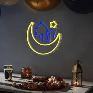 Ramadan Neon Light LED Neon Sign Moon Star Decorative Light For Eid Window Light Wall Bedroom Decoration Living Room Ramadan Decoration USB Powered Islamic Festival Gift