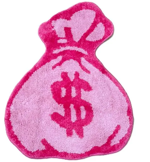 Pink Money Bag Dollar Sign Tufted Rug, Soft Fluffy Handmade Wealth Themed Floor Mat, Gradient Pink Novelty Plush Carpet, Trendy Y2K Aesthetic Decor Rug for Bedroom Dorm Bathroom Entryway, Cute Rich Vibe Accent Mat