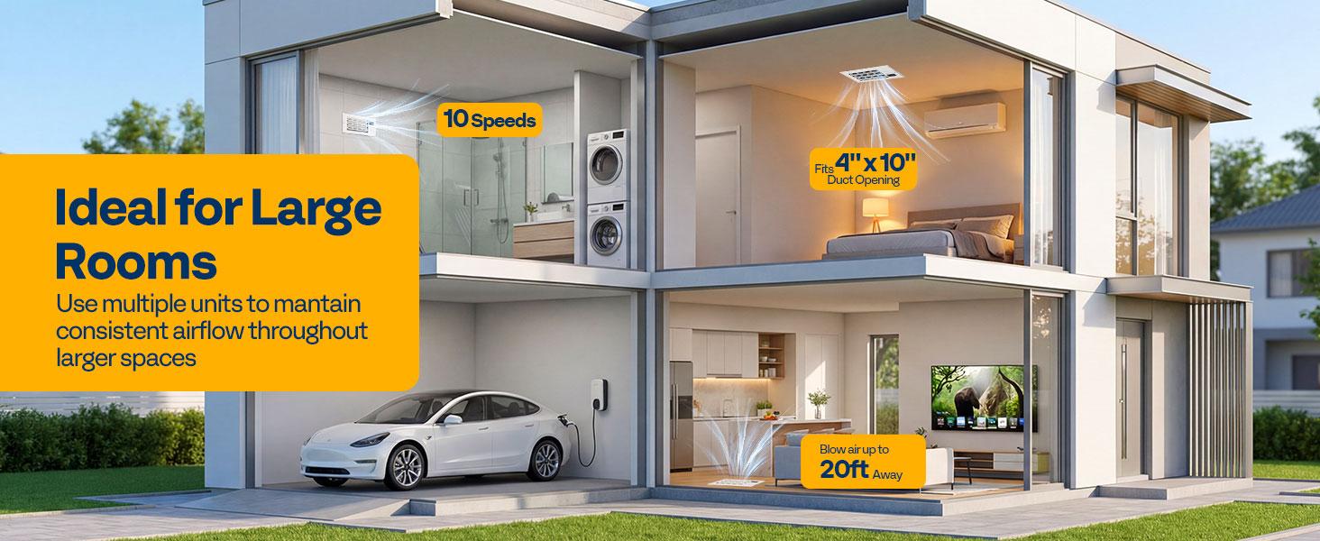 VIVOHOME Register Booster Fan WIFI App & Remote Control - With Adjustable Louver - Smart Thermostat & 10-Speed - AC Vent Fan for Floor, Ceiling, Wall - Quiet Operation (White)