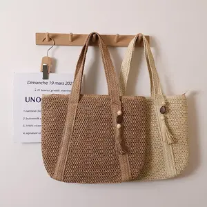 Women's Straw Beach Bag — Hand-Woven Beach Tote, Handcrafted Shopping Bag for Seaside Vacations, Summer Open-Weave Mesh Shoulder Bag, Handbag, Hobo Bag