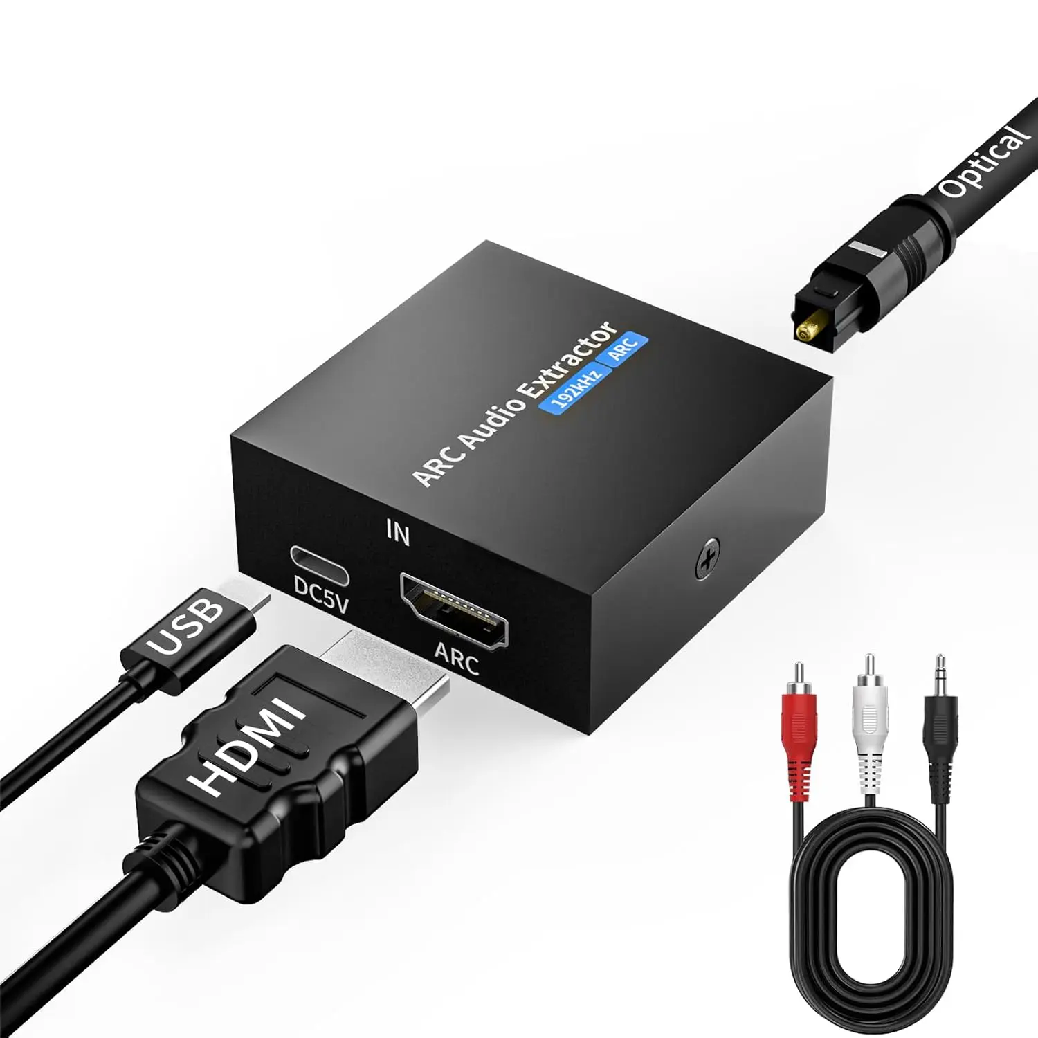 192KHz ARC Audio Extractor, HDMI ARC to Optical Converter, ARC to Optical/Toslink+3.5mm AUX Output, ARC to RCA Audio Converter for TV Amplifier Speaker/Soundbar/Headset