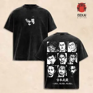 Miyamoto Musashi v2 | Vagabond T-Shirt Vintage Washed Oversized Anime Shirt, Cotton Streetwear Graphic Tee, Casual Heavyweight Apparel, Acid Wash Unisex Top, Gift for Manga and Anime Fans