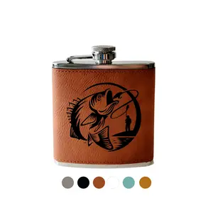 Flask Fishing. Bass fishing hip flask. Engraved leather birthday gift for him Drinkware hip flask stainless steel