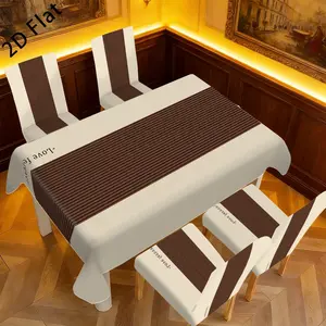 New 2D Flat Printed Tablecloth & Chair Cover Set, 5Pcs/7Pcs Rectangle Table Decor, Washable Reusable All-Season, Picnic Table Cover