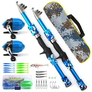 Complete Fishing Rod Set with 2 Retractable Rods, Telescopic Fishing Rod, 2 Reels, Lures, Hooks, Camo Bag, Camouflage Carry Bag, Portable Design for Freshwater/sea Water Beginners, Fishing Gear
