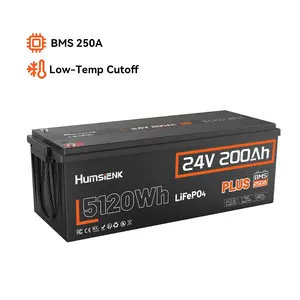 HumsiENK 24V 200Ah LiFePO4 Battery with Smart BMS, High Cost Performance, Home Backup Power, Emergency & Spring Preparedness, Off-Grid Living, Outdoor Camping, Easy Travel, Yard Renovation, Reduce Equipment Downtime, Uninterrupted Power Supply