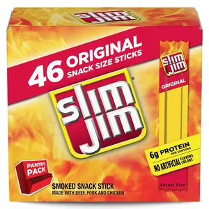Slim Jim Original Snack Size Stick, Easy, On-the-Go School, Work and Travel Snacks, 0.28 OZ Meat Snacks, 46 Count Box