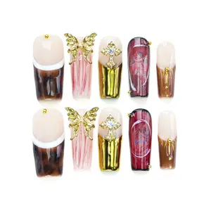 3D SQUARE Collections 10PCS Reusable Handmade Press-On Nails – Acrylic REUSABLE 3D Gel Summer 2025/Prom