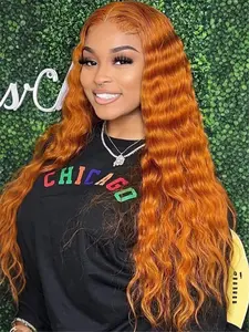 28 Inch Long Curly Synthetic Lace Front Wig Orange Ginger Deep Wave Synthetic Wigs for Black Women Middle Part Natural Crimps Curls Curly Hair Replacement Wigs
