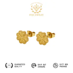 OYJR Flower Design Stud Earrings, Stainless Steel Lucky Earring for Women, Prom Jewelry, Fashionable Jewelry for Party, Daily Decor, Trendy All-match & Exquisite Jewelry for Birthday Gift