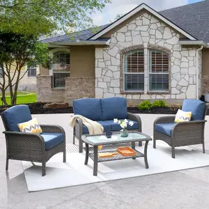 Outdoor Wicker Furniture Set with Coffee Table, High Back All-Weather Rattan Chairs, Perfect for Gatherings & Versatile Placement