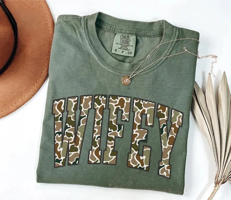 Comfort Colors Camouflage Wifey Shirt, Shirt for Women, Wife Tee, Camo Wifey Tshirt, Hunting Wife Life Outfits