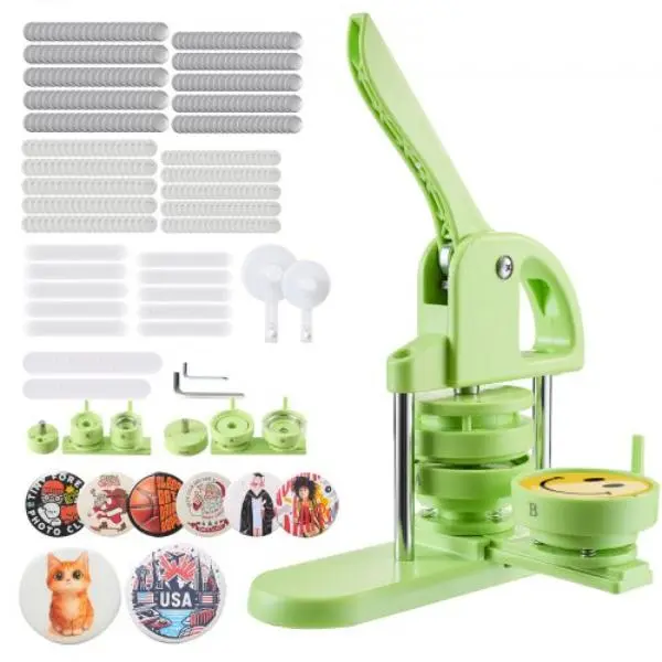 Vevor SLKXZJ3258MMM00TH001V0 Button Maker Machine - 2-in-1 Plastic Pin Maker with Button Parts Circle Cutter Magic Book Reinforced Ergonomic Handle, Green - 200 Piece