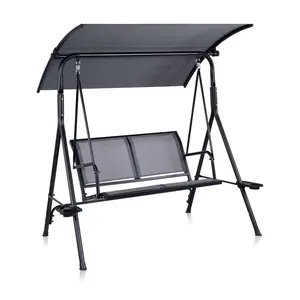 Backyard Expressions 2 Person Patio Swing w/ Grey Sling Fabric
