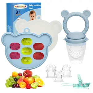 Baby Breastmilk Popsicle Molds & Fruit Feeder (2 Pack), Baby Food Freezer Tray Storage Containers, Silicone Teething Pacifier Feeder and Teether for Babies - Sky Blue