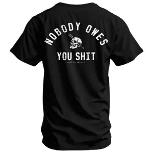 Nobody Owes You Shit Skull Men’s T-Shirt – Tactical Motivational Graphic Tee by Combat Iron Co, Veteran Military Mindset Shirt, Gym Grind Alpha Lifestyle Apparel
