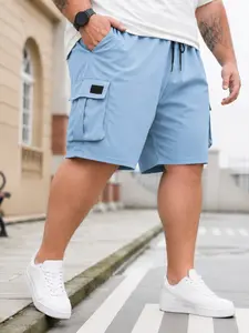Men's Plus Size Shorts with Pockets and Waist Drawstring, Summer Comfortable Fit, Fashion Slimming Design, Polyester Material