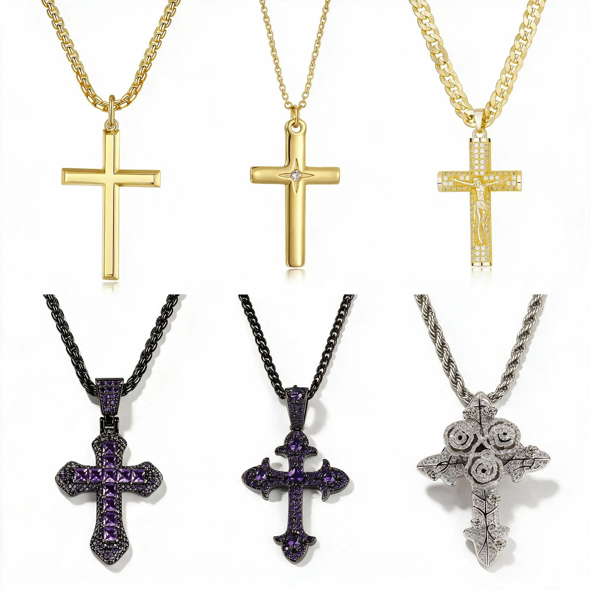 Unisex Cross Necklace - Costume Jewelry Accessory, Men's Accessory, Spiritual Chain Necklace, Faith & Hope Reminder, Hip Hop Daily Wear, Ceremony Souvenir Gift, Spiritual Jewelry, Cross And Faith Print Necklaces