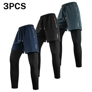 Men’s 2‑in‑1 quick‑dry, breathable athletic running pants with elastic waistband and built‑in towel loop; breathable, comfortable quick‑dry fabric for all seasons; perfect for outdoor running, gym workouts, and other outdoor activities.