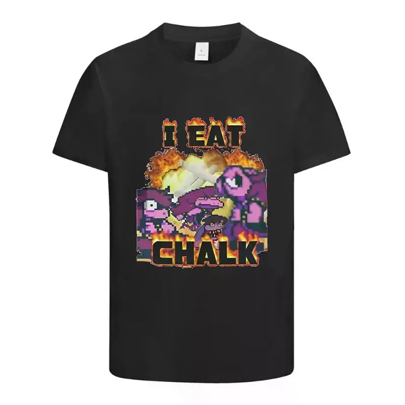 Men's Pure Cotton Graphic T-Shirt, Deltarune 'I Eat Chalk' Print, Casual Short Sleeve Knit, Moisture-Wicking & Chemical-Free with an Adjustable Fit, Chemical‑Free Tee