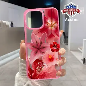 Clear Phone Case for iPhone 16 15 14 Pro Max 13 12 11 XR XS Plus E Elegant Flower Ensemble Pattern Magnetic Sunction Candy Color Acrylic Back Soft Edge Cover