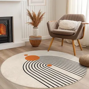 Orange Polka Dot Geometric Round Rug, Modern Abstract Rug: HD Print, Double - Lock Edge, Machine Washable, Non - Slip. Ideal for Multiple Rooms & Gifts