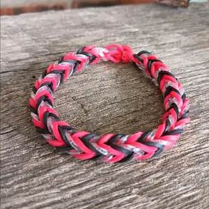Red, Black, Clear Glitter Fishtail Loom Band Bracelet