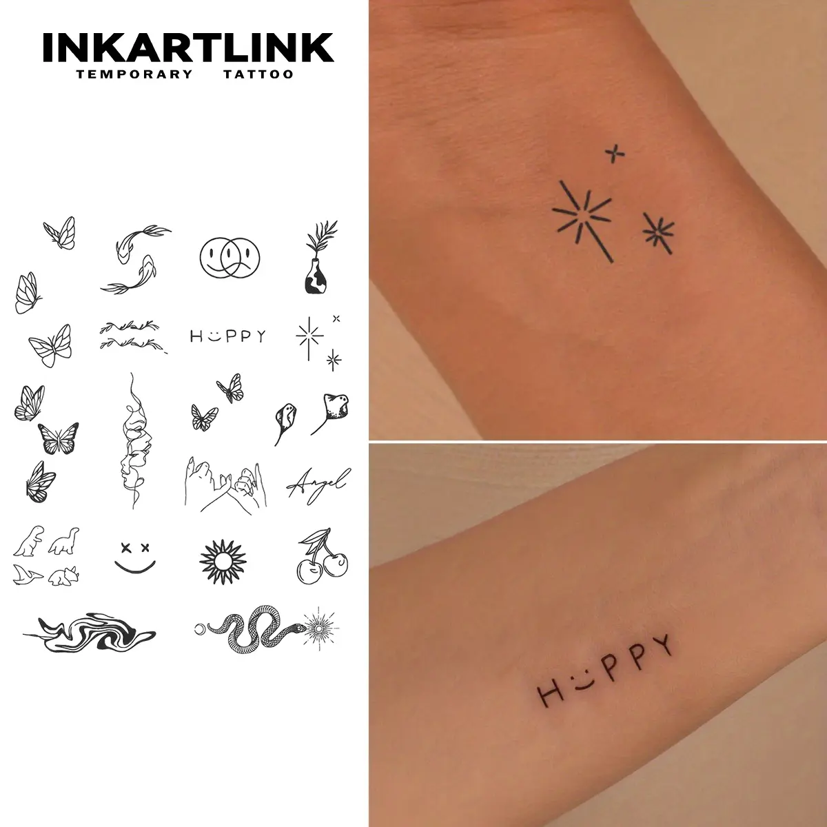 INKARTLINK Happy Hoppy Angel Temporary Tattoos 2 Sheets Semi Permanent Waterproof Realistic Designs for Men Women Ideal for Swimming Parties