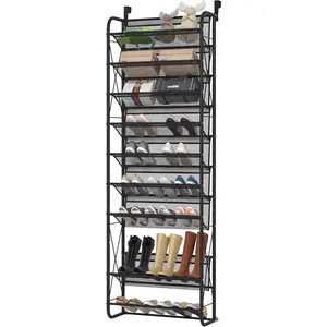 10 Tier Shoe Rack  Shoe Storage the Door Shoe Rack for Closet Pantry Over The Door Shoe Organizer Wall Floating Shelves (Matte Black, 10 Tier)