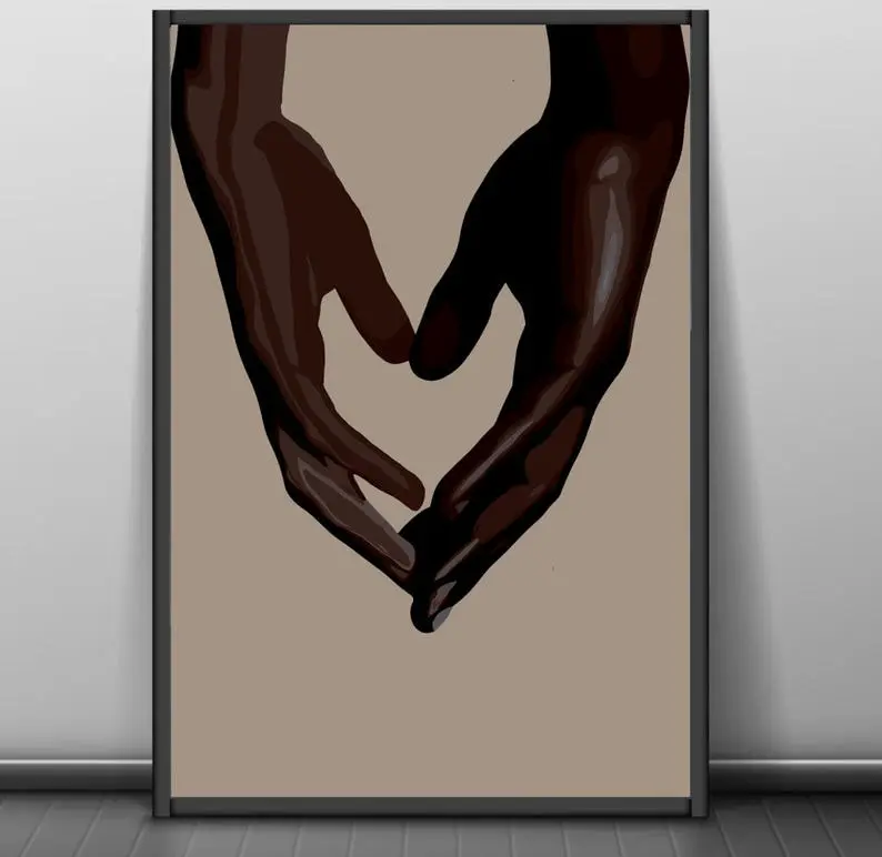 Artistic Black Couple Holding Hands Photo Print - 8x12 inch (20cmx30cm) Glossy Wall Art, Christmas Gift Room Decoration (Frame Not Included), 8X12 Inch (20Cm X 30Cm)