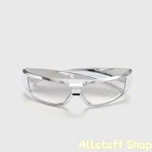 Year-end Sale 2025: Silver Glitter Sunglasses with Square Reflective Silver Frame Cyberpunk Style Cool High-tech Design