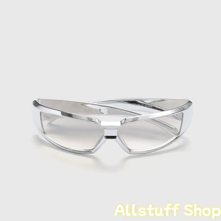 Cyberpunk Style Sports & Outdoor Sunglasses, High-Tech Geometric Silver Frame Gradual Change Eyewear with Pink Accents, Square Shape, Reflective Lens, Silver Glitter Finish, Unique Sparkle, Metal Hinge, Year-End Sale, Silver Frame Gradual Change Silver [M