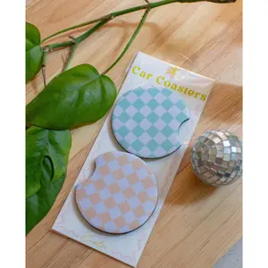 Pastel Checkers Car Coaster