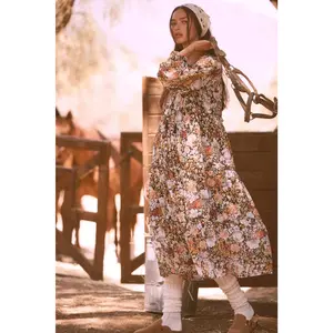 Blooming Harvest Tiered Floral Midi Prairie Dress