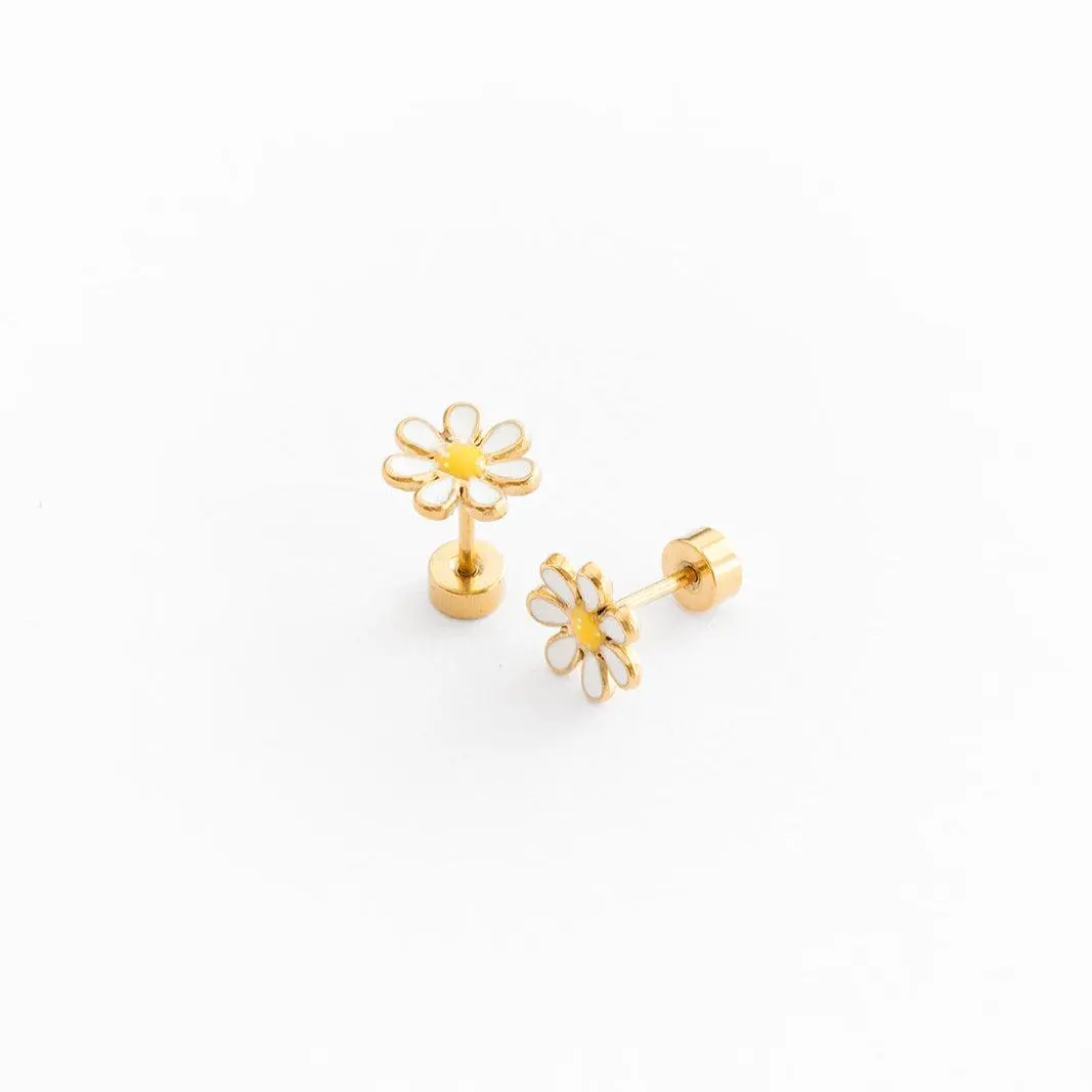 Daisy Flatback Stud Earrings (Hypoallergenic, All-Day Comfort for Sensitive Ears, Kids)