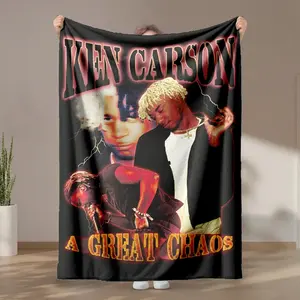 1 piece Ken Carson "A Great Chaos" album cover themed flannel blanket - Microfiber fluffy flannel sofa blanket, suitable for beds and sofas, modern design, all-season multi-purpose use, digitally printed pattern, polyester material, Flannel Throw Blanket