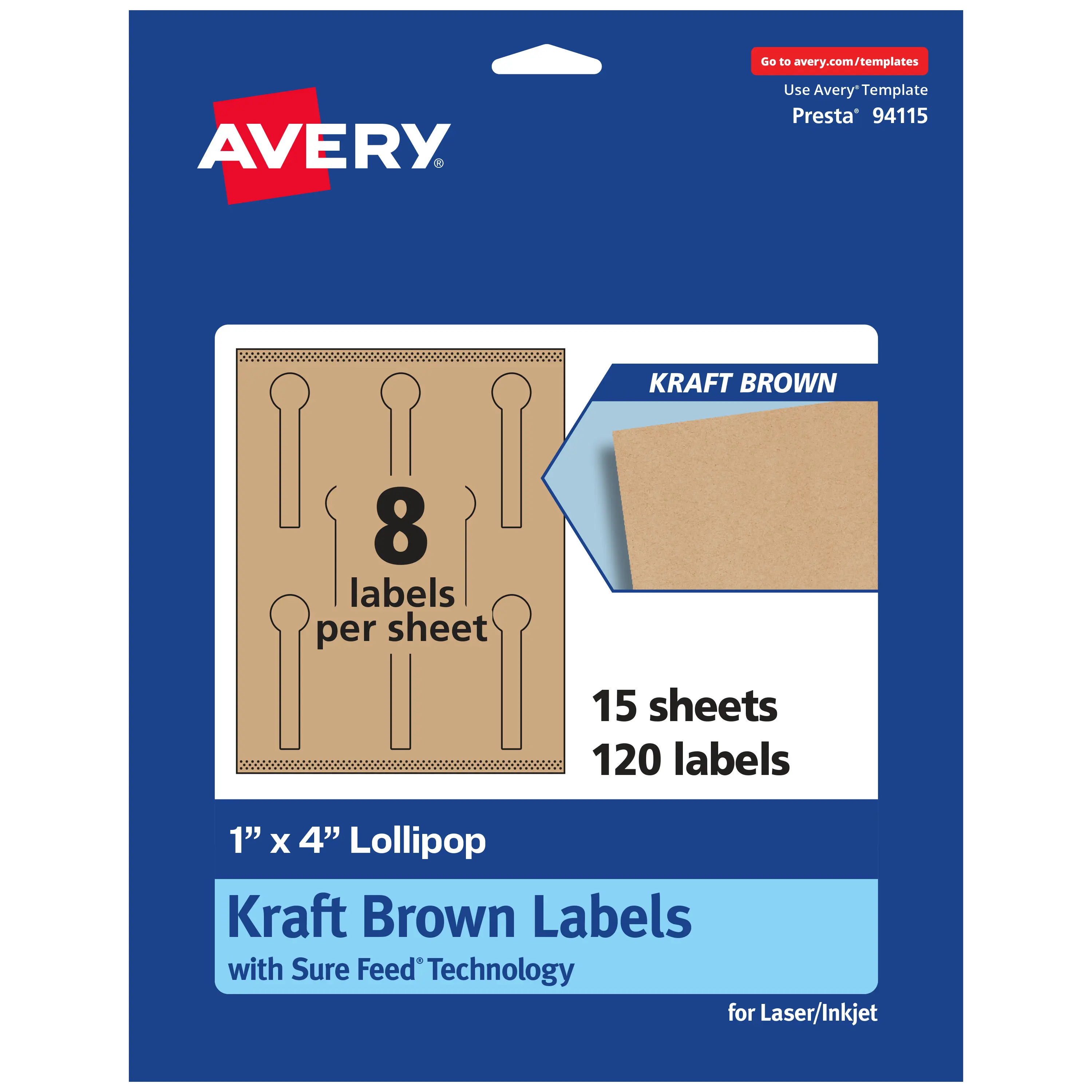 Avery Kraft Brown Lollipop Labels with Sure Feed, 1" x 4"
