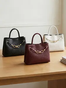 Leather Woven Clutch Bag for Women, Elegant Evening Handbag, Fashionable Leather Wallet Crossbody/sling Shoulder Bag, Wine