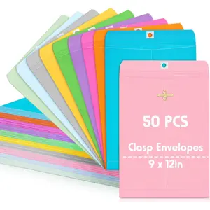 50 Pcs 9 x 12 Inch Clasp Envelopes Letter Size Mailing Envelopes with Clasp Closure for Filing Storing Documents Office Home Business School (Mixed Color)
