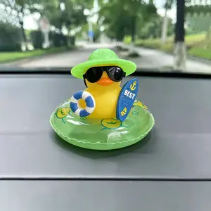 1pc Cute Yellow Duck Car Dashboard Decor, Summer Beach Rubber Duck with Sunglasses & Swim Ring, Novelty Auto Interior Ornament for Car Dashboard, Desk, Home Decor, Funny Gift for Car Lovers, Car Interior Accessories
