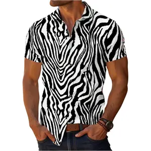 VIPWOLF Men's Zebra Striped Shirts Animal Print Beach Vacation Button Down Short Sleeve Summer Tops Resort Wear