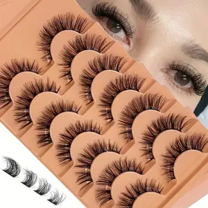 7 Pairs Fluffy False Eyelashes, Wispy Cat-Eye Look Faux Cluster Lashes, Bold Separated Lashes, Natural Eyelash Extensions, Volumized False Eyelashes, Cosmetic Eyelashes