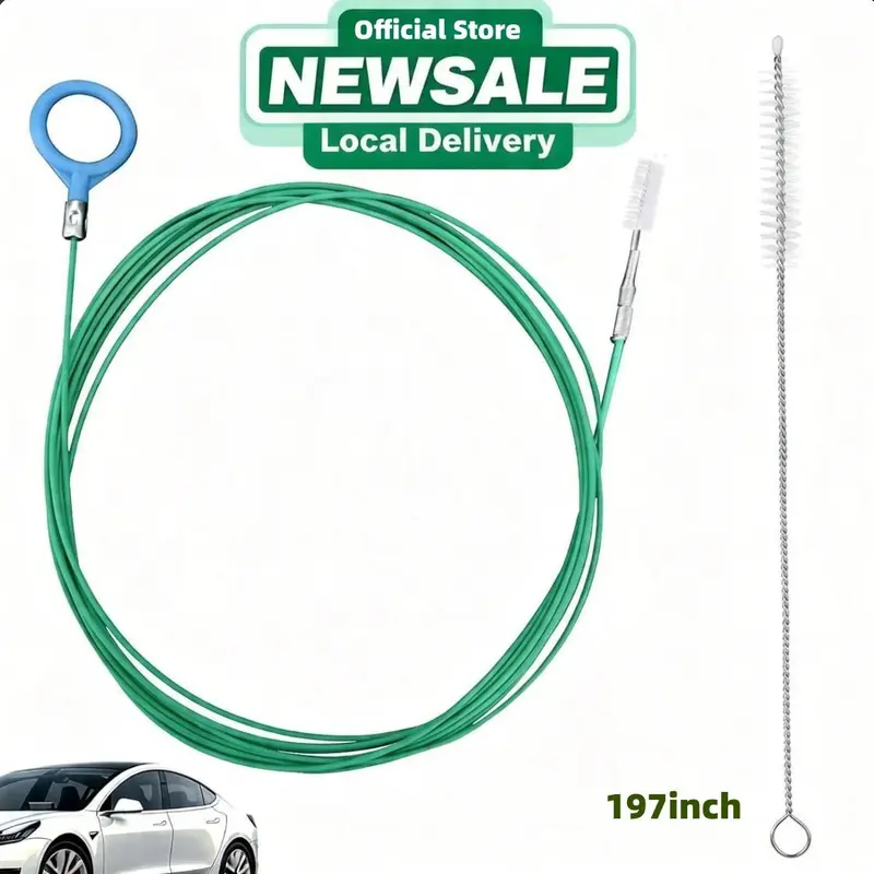Car Sunroof Drain Cleaning Tool - 197 in Flexible Bendable Metal Wire Unclogger with Straight Nylon Wear-Resistant Bristle Brush, Syringe, Leather Hose, Sponge, Clears Silt/Leaves, Aids Drainage, Helps Prevent Car Water Seepage