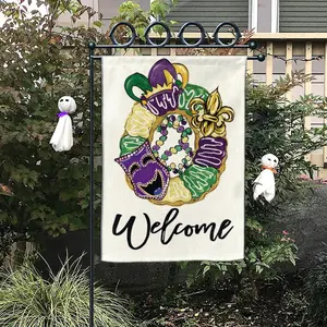 Mardi Gras Garden Flag, King Cake Mask Welcome Banner