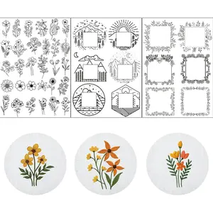 Water Soluble Embroidery Stabilizers for Hat - 3 Sheets 42 count Stick and  Self Adhesive Wash  with Pre-Printed Flower  for Cap Cloth Embroidery Hand Sewing Lover Beginners DIY Gifts
