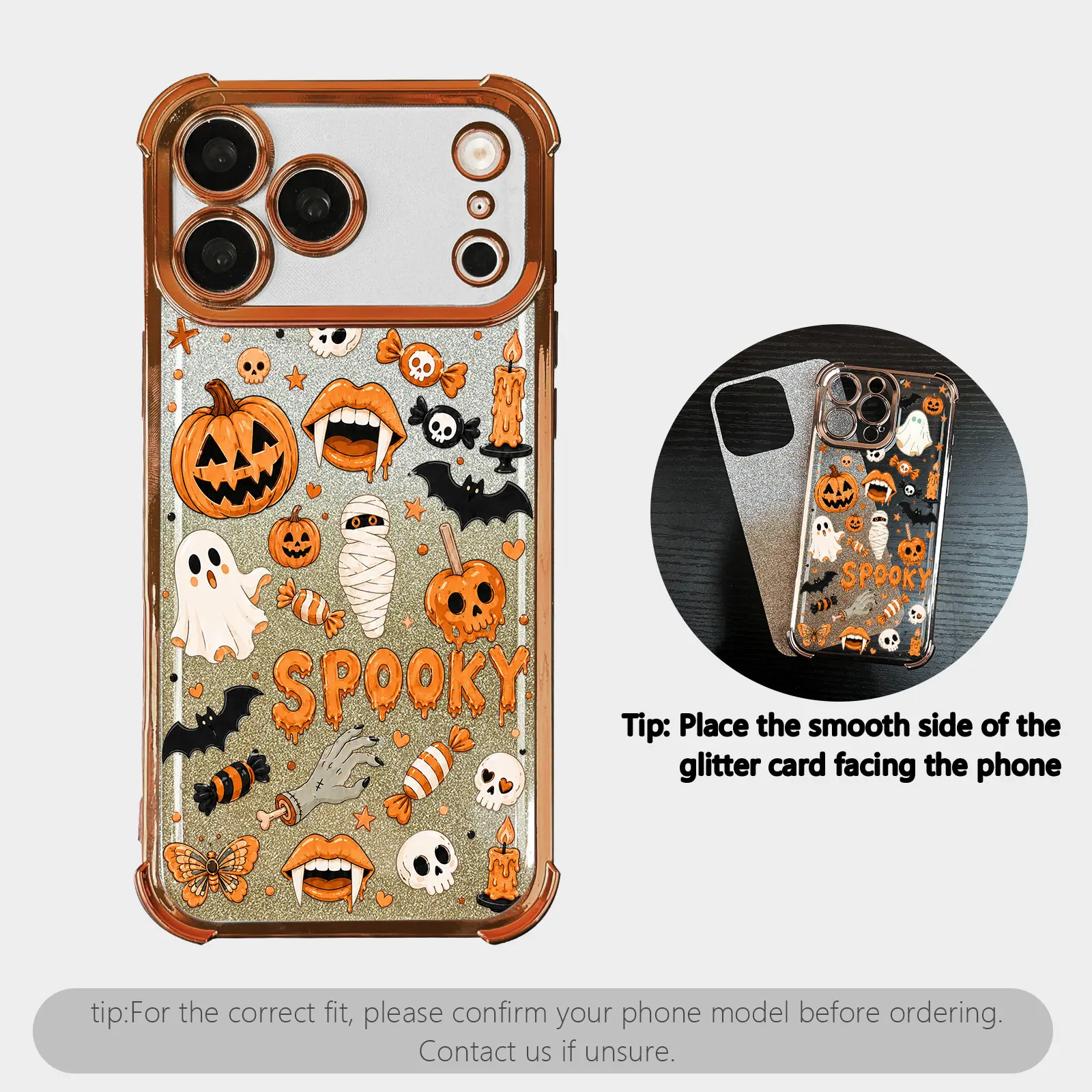 Halloween Spooky Phone Case for iPhone 17 Pro Max,16 Plus,15,14,13,12,11 & Samsung Galaxy S26,S25,S24,S23,S22 - Cute Candy Pumpkin Ghost Design, Transparent Non-Yellowing Shockproof Cover, Girls' Gift JL119B