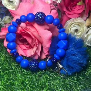 Royal vibes wristlet keychain color scheme royal blue and bling beads handmade with wire Accessories